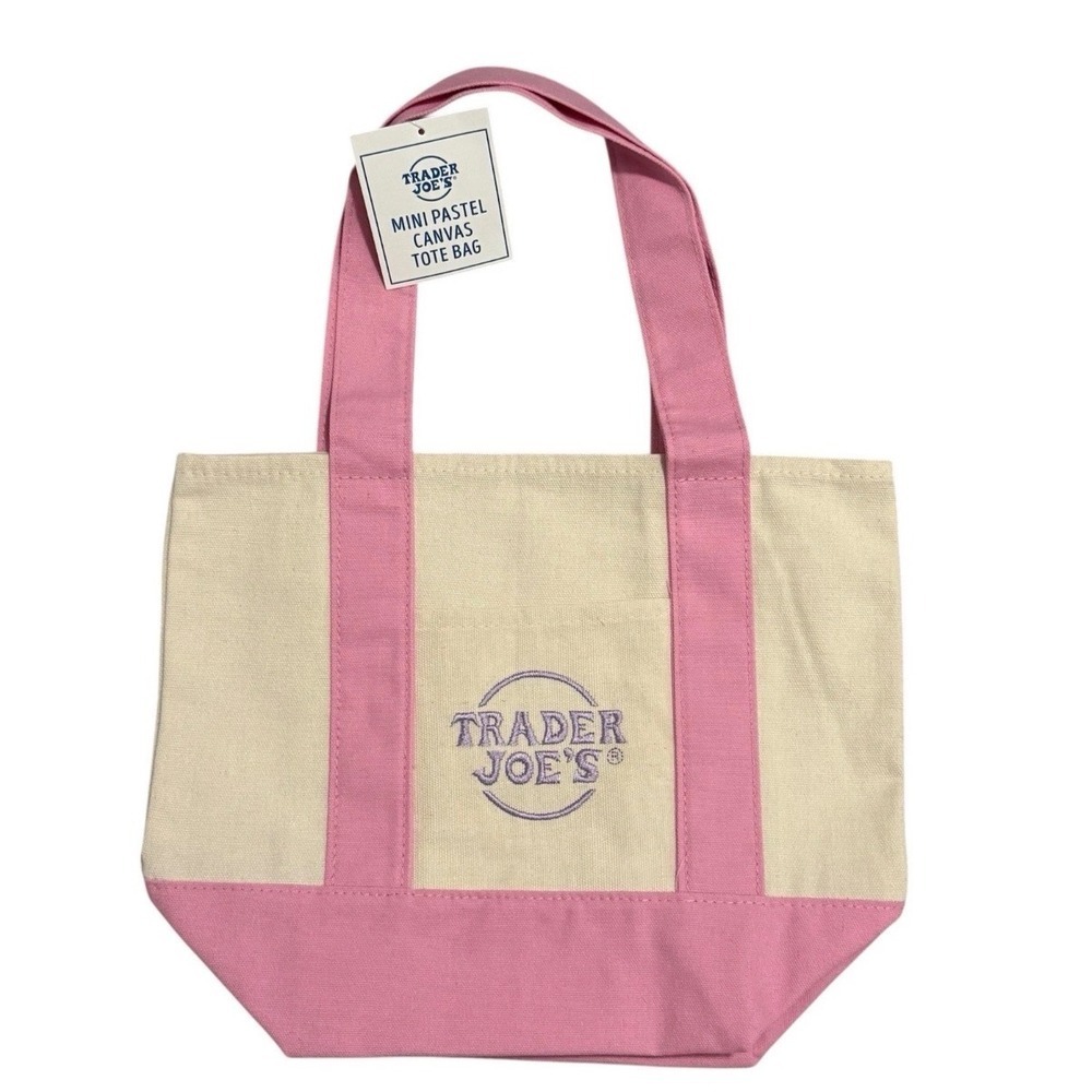 Trader Joes Mini Pastel Canvas Tote Bag Baby Pink Limited Ed. Spring 2026 NWT